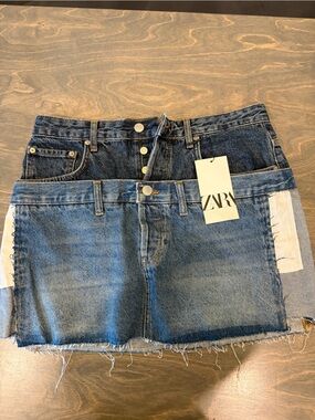Zara Double Denim Mini Skirt